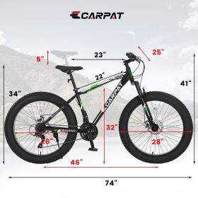 S26109 26 Inch Fat Tire Bike Adult/Youth Full Shimano 21 Speed Mountain Bike, Dual Disc Brake, High-Carbon Steel Frame, Front Suspension