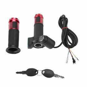 Twist Throttle Grips Handle With Key Lock LED Display Screen For Electric Bike(red) (Color: Red)