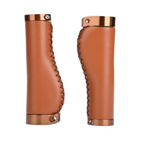 1 Pair PU Leather Mountain Bike Folding Bicycle Cycling Lockable Handle Grips (Black) (Color: brown)