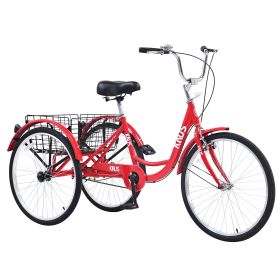 Adult Tricycle Trikes,3-Wheel Bikes,24 Inch Wheels Cruiser Bicycles with Large Shopping Basket for Women and Men (Color: as Pic)