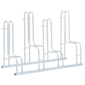 Bicycle Stand for 4 Bikes Floor Freestanding Galvanized Steel (Color: Silver)