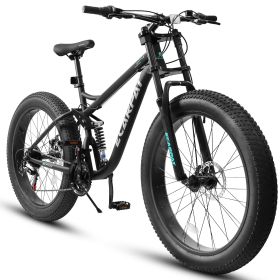 A26309 26 inch Mountain Bike,Full-Suspension 21 Speeds Drivetrain with Disc-Brake MTB Bicycle, 26*4" Fat tire Bike for Men (Color: as Pic)